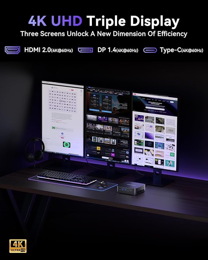 ACEMAGIC Mini PC Ryzen R2544 16GB DDR4 RAM 512GB SSD, Triple-Screen 4K Display WiFi 5 BT4.2 RJ45 for Home/Office/Business Mini Desktop Computers Black - Image 5