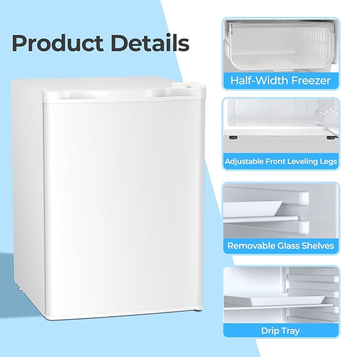 Antarctic Star 2.56 Cu.Ft. Mini Fridge with Freezer, Small Refrigerators with Adjustable Thermostat, Low Noise, Energy Saving, Compact Refrigerators for College Dorm, Office, Bedroom, Apartment, White - Image 5