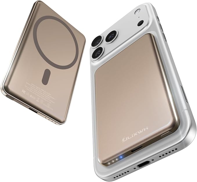 [0.3" Ultra Slim] [Alloy-Made] ULiXWH Magsafe Portable Charger for iPhone, 2026 Upgrade 5000mAh Fast Charging Magnetic Power Bank, Wireless Battery Pack for iPhone 17 Air 16 15 Pro Max 14, Desert Gold by ULiXWH