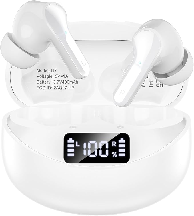 Wireless Earbuds Bluetooth 5.4 Headphones, Noise Cancelling Mic Ear Buds with 50H Playback, LED Digital Display, IPX7 Waterproof Earphones for Office/Running/Workout by Unknown