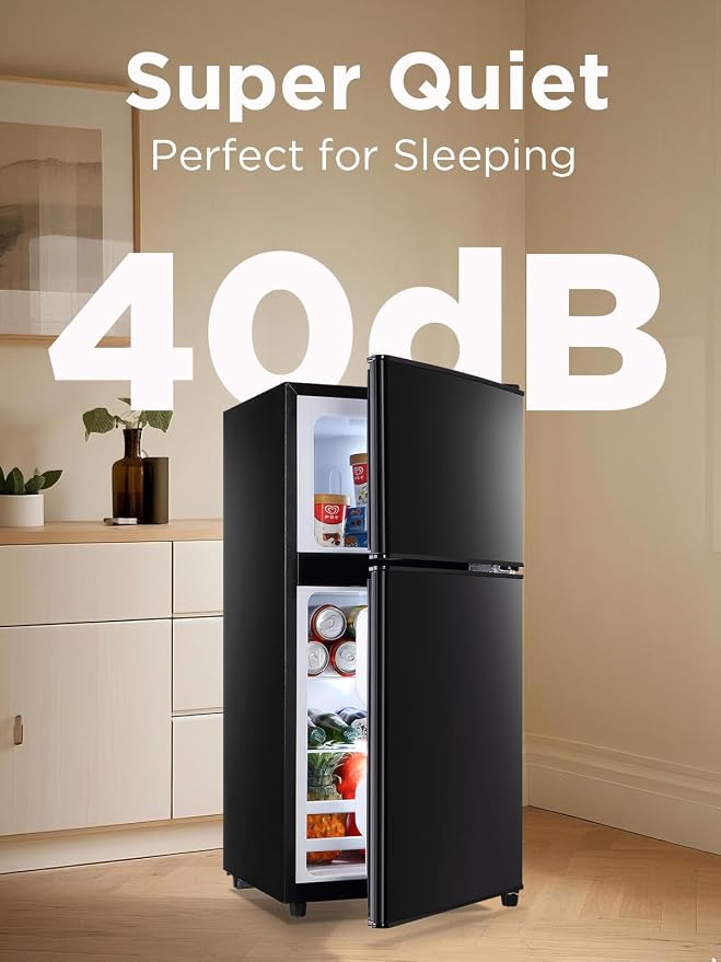 F.W.WOOLWORTHS 3.5 Cu.Ft Refrigerator with Freezer | Compact Fridge with 2 Doors for Office, Kitchen, Dorm and Bedroom, 7 Level Temp Adjustable Thermostat, Black - Image 5