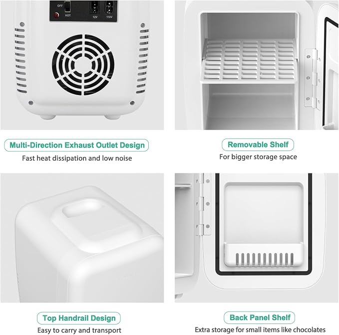 CROWNFUL Mini Fridge, 4 Liter/6 Can Portable Cooler and Warmer Personal Refrigerator for Skin Care, Cosmetics, Beverage, Food,Great for Bedroom, Office, Car, Dorm, ETL Listed (White) - Image 8