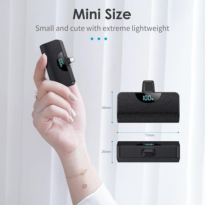 Mini Portable Charger USB C Power Bank,Upgraded 5200mAh PD Fast Charging Battery Pack Built-in USB-C Connector Travel Essential for iPhone17/17Pro/17Pro Max/Air/16 Plus/16Pro Max/15 Series,Android - Image 2