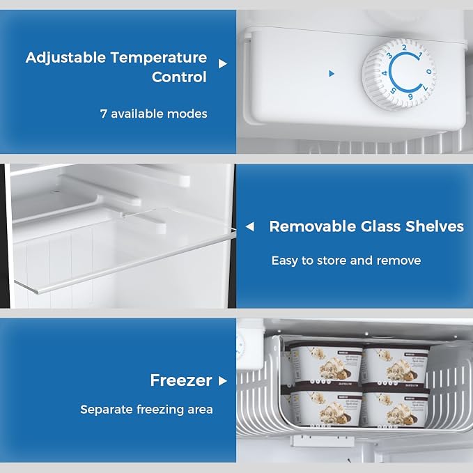 Antarctic Star Mini Compact Refrigerator with Freezer, 3.2 Cu.Ft. Single Door with Adjustable Thermostat,Removable Glass Shelves for Apartment/Dorm/Office,WHITE - Image 5