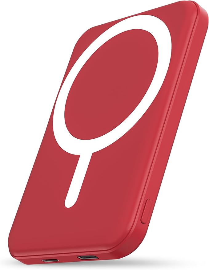 podoru for Magsafe Battery Pack, 5000mAh Magnetic Power Bank with Type-C Cable 20W PD Fast Charging Lighting Input Wireless Portable Charger for iPhone 17/16/15/14/13/12/ All Series-Red by PodoruPowerBank