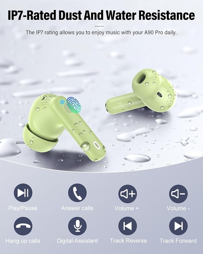 Wireless Earbuds, 2026 Bluetooth 5.4 Headphones Bass Stereo, Grass Green | Ear Buds with Noise Cancelling Mic LED Display in Ear Earphones IP7 Waterproof 36H Bluetooth Earbuds for Phones/Sport/Laptop - Image 8