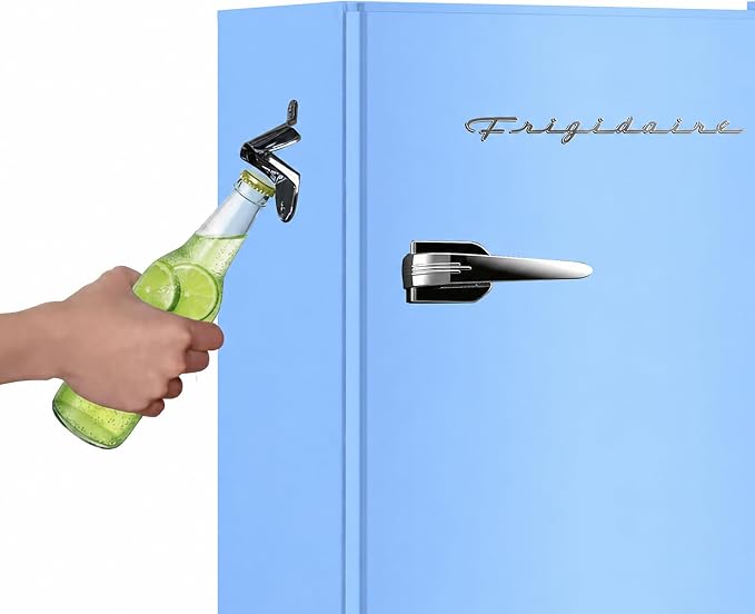 Frigidaire Retro Compact Fridge with Chiller, 3.2 cu ft Countertop Fridge with Built-In Bottle Opener, Compact Refrigerator for Office, Bedroom, Dorm Room or Cabin - 16.5" D x 19" W x 31" H (Blue) - Image 8