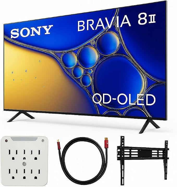 Sony K65XR80M2 BRAVIA 8 II 65 Inch Class QD‑OLED 4K HDR Smart Google TV (2025) Bundle with Deco 3770 Wall Mount Bundle, 2X HDMI Cables, Stanley 6‑Outlet Surge Protector by Unknown