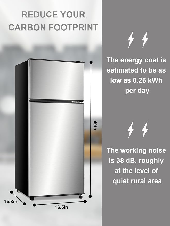 Refrigerator with Freezer 3.8 Cu.Ft Top-Freezer Compact frige Silver | 7 Level Adjustable Thermostat Control ,2 Door, Lock Fresh,Low noise,Low Power Consumption - Image 5