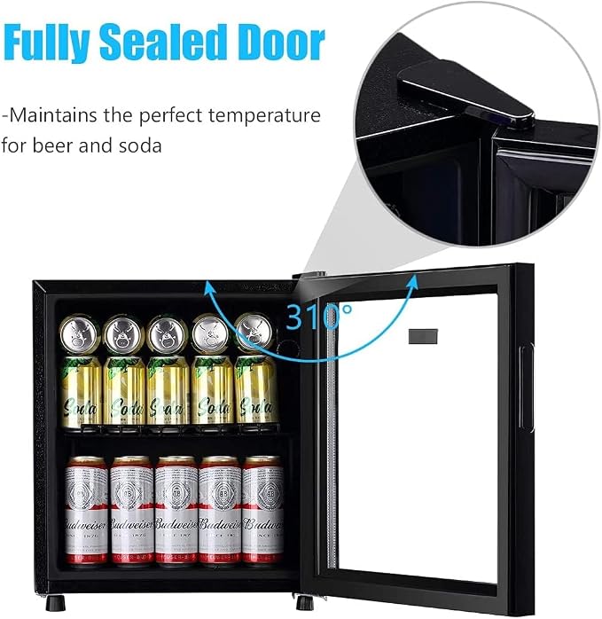 Mini Fridge Glass Door 60 Cans Beverage Cooler Refrigerator Mini Beer Fridge 1.6 cu.ft Organizer for Drinks Soda Wine Small Refrigerator with Blue LED for Home Office Dorm - Image 3