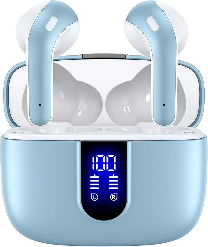 TAGRY Bluetooth Headphones True Wireless Earbuds 60H Playback LED Power Display Earphones with Wireless Charging Case IPX5 Waterproof in-Ear Ear buds with Mic for TV Smart Phone Laptop Computer Sports by TAGRY