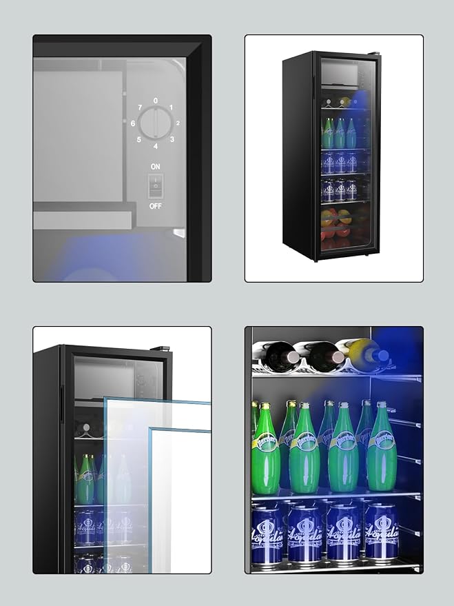 Beverage Refrigerator with Freezer 180 Can Freestanding Cooler Black | Adjustable Shelving Glass Door for Beer Soda or Wine Perfect for Home Office or Bar, - Image 3