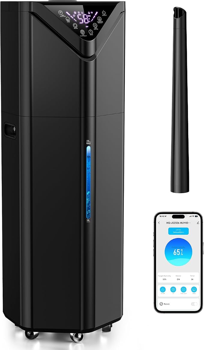 5Gal Humidifiers for Bedroom Large Room up to 2800ft², APP/Remote Control, 60H Supersized Cool Mist Humidifier with Auto 180°Mist Tube, 24H Timer, Top Fill Humidifiers for Home Office Plants by Aerzy