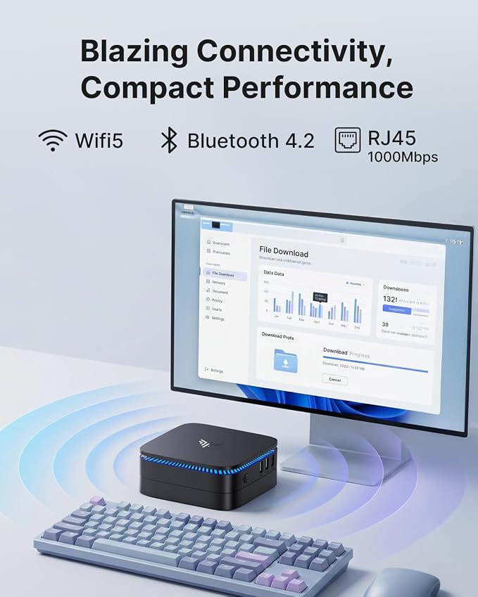 KAMRUI AK1PLUS Mini PC Computer, Intel Celeron N5095 (Up to 2.9GHz), 16GB RAM 256GB SSD, Dual 4K Mini Desktop Computer, Support 2.5'' SSD Expansion, WiFi, Bluetooth, Ethernet, Business Home Office PC - Image 5