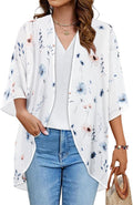 Women's Floral Print Puff Sleeve Kimono Cardigan Loose Cover Up Casual Blouse by CHICGAL
