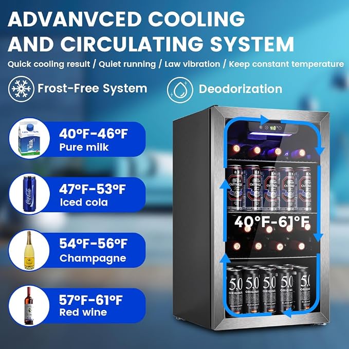 Electactic Mini Fridge 130 Can Beverage Refrigerator Cooler, 3.2 Cu.Ft Drink Fridge forSoda Wine Beer, Digital Temperature Control Cooler for Home, Dorm, Bar - Image 3