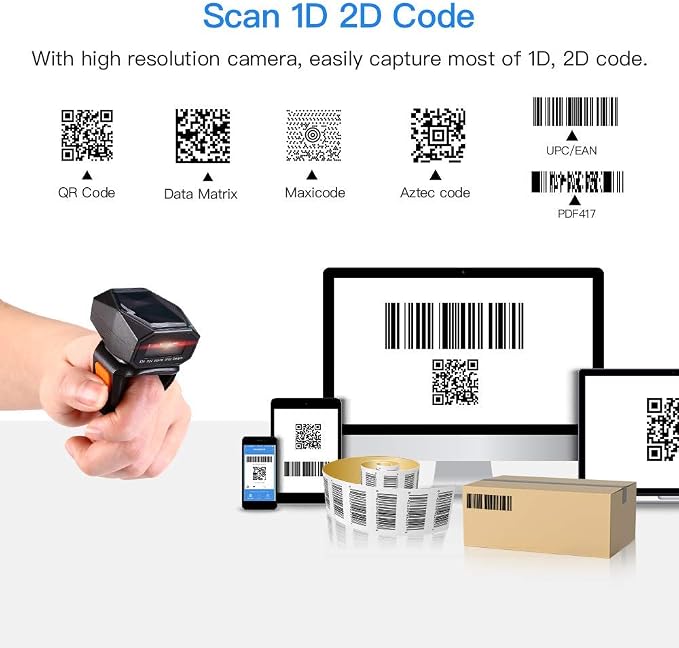 Eyoyo 2D Finger Ring Barcode Scanner, Mini Wearable 3-in-1 USB Wired & 2.4G - Image 3
