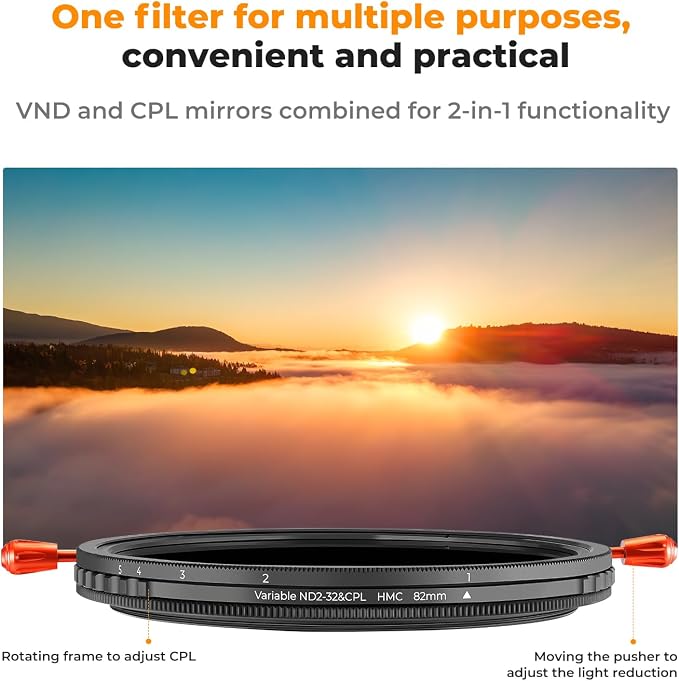 K&F CONCEPT 62mm Variable ND2-32 & Circular Polarizing Lens Filter in 1 - Image 3