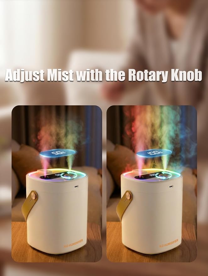 Humidifier for Bedroom, 2L Cool Mist Humidifier with Essential Oils Diffuser and Nightlight, Top Fill Humidifiers for Home, Auto Shut-Off, Carry Handle, Quiet Easy to Fill & Clean for Home - Image 3