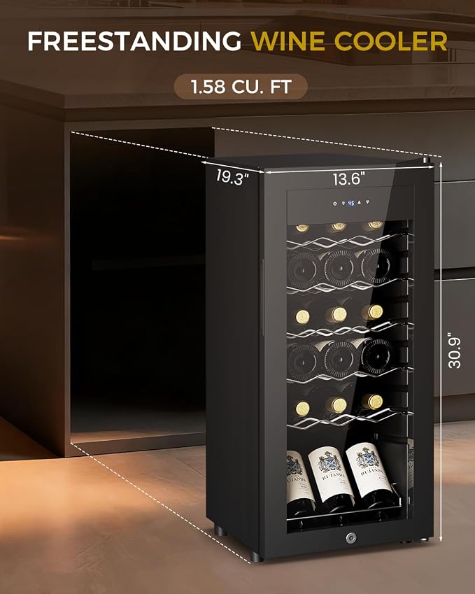 Feelfunn 18 Bottle Wine Cooler Refrigerator - Small Wine Fridge with Glass Door & Digital Temperature Control, Freestanding Wine Refrigerator for Red, White, Champagne or Sparkling Wine, Black - Image 6