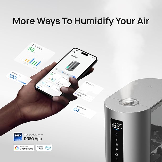 DREO 6L Humidifiers for Bedroom, Smart Warm & Cool Mist for Large Room, 60Hr Quiet Runtime for Baby, Plant, Humidity Sensor, Indicator Light, 12H Timer, Google/Alexa, HM713S - Image 3