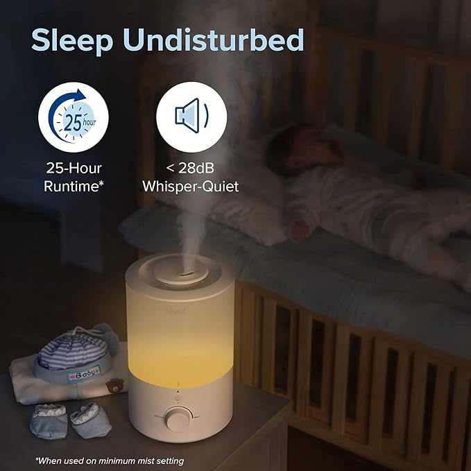 LEVOIT Humidifiers for Bedroom with Night Light(3L Water Tank)Cool Mist Top Fill Essential Oil Diffuser for Baby Nursery and Plants, 360° Nozzle, Quiet, Rapid Humidification for Home Large Room, White - Image 5
