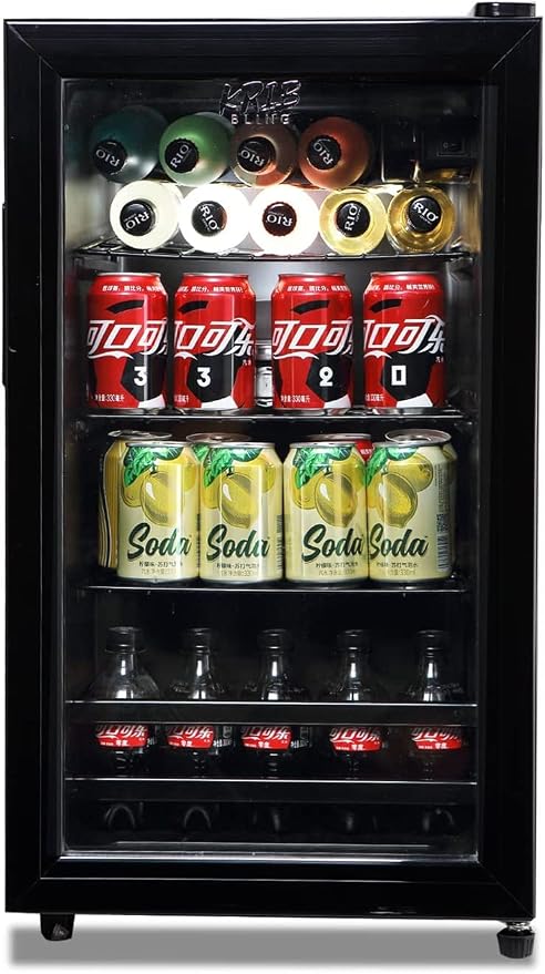 Beverage Refrigerator Cooler 120 Can Freestanding Beverage Cooler with Adjustable Shelving Glass Door for Beer Soda or Wine for Home Office or Bar, Black, (KB02 FLB-60) by KRIBBLING