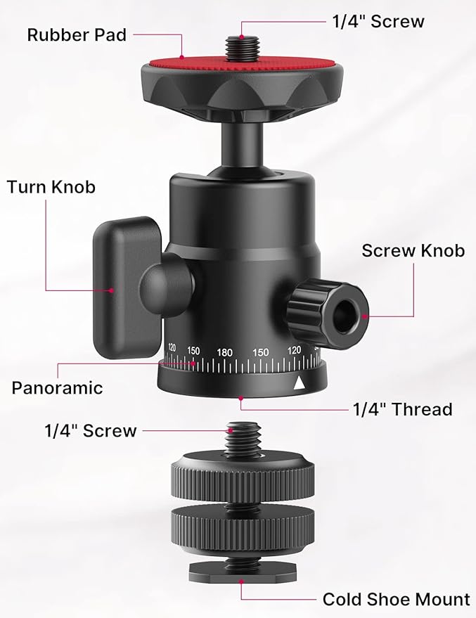 Mini Ball Head, ULANZI H28 Panoramic Tripod Head + Dual Hot Shoe Mount DSLR - Image 3