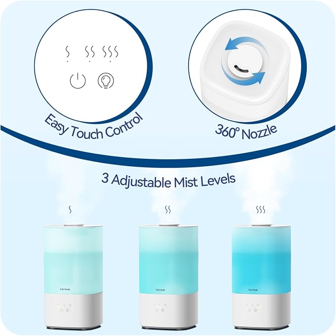 2.5L Humidifiers for Bedroom, Top Fill Cool Mist Humidifiers for Large Room, Easy to Fill & Clean, 30H Runtime, 28dB Quiet Air Humidifier for Plants, Baby Nursery with Night Light - Image 7