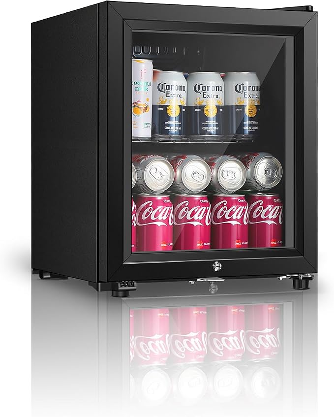 Saeoola Beverage Refrigerator, 1.3 Cu.ft Mini Fridge with Double Glass Door, Cooler for Soda, Beer or Wine for Home, Office or Bar with Adjustable Removable Shelves (Black) by Saeoola