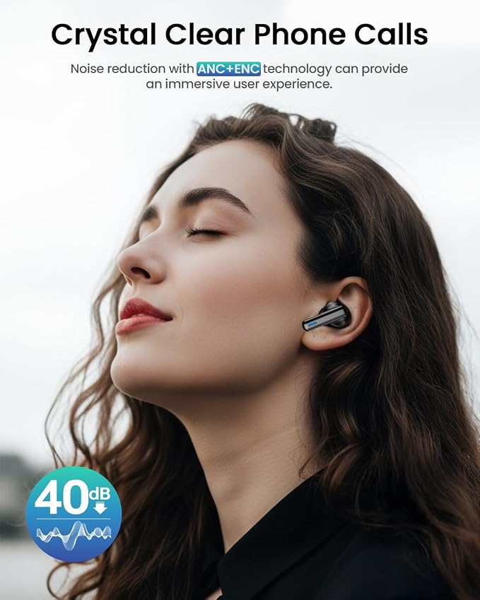 ZIUTY Wireless Earbuds, ANC ENC Noise Cancelling Ear Buds with Touch Screen | 40H Stereo Deep Bass, Bluetooth Headphones with Transparency Mode, IPX7 Waterproof, Clear Calls, 5 EQ for iOS Andoid,Obsidian - Image 3