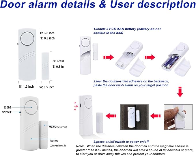 Personal Security Window & Door Alarm Bell | Wireless Sensor Door Window - Image 6