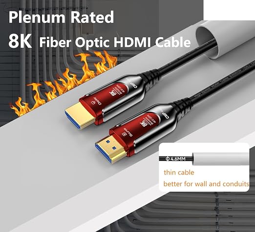 100Ft Plenum Rated HDMI Cable, 8K 48Gbps Fiber Optic Ultra High Speed Long HDMI - Image 3
