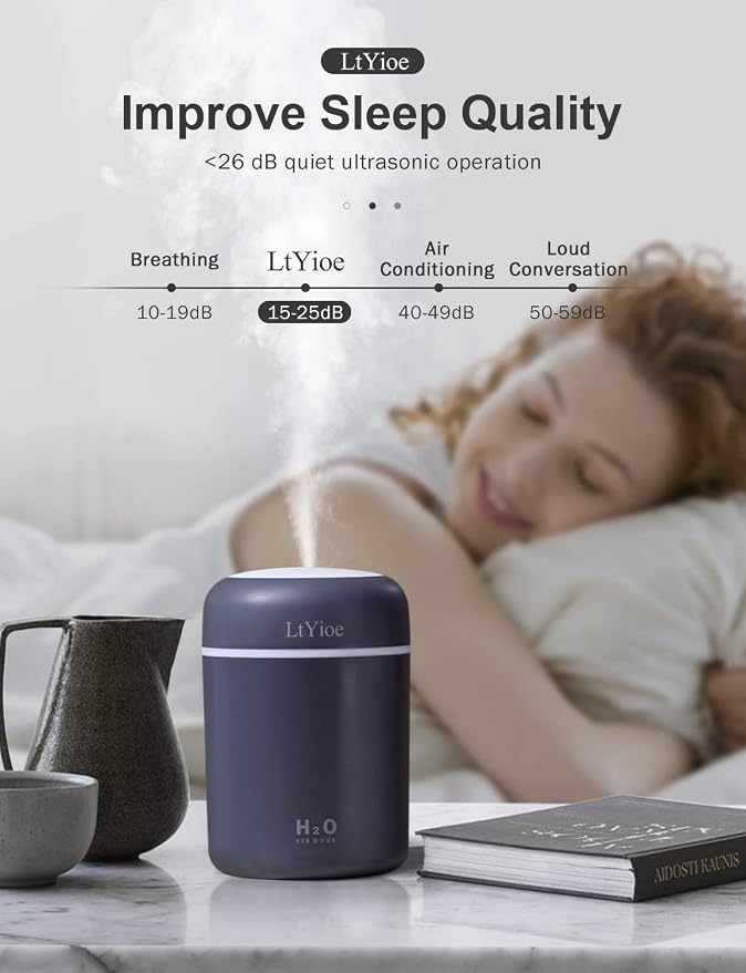 Colorful Cool Mini Humidifier, USB Personal Desktop Humidifier for Car, Office Room, Bedroom,etc. Auto Shut-Off, 2 Mist Modes, Super Quiet. (Navy)(Black) - Image 5