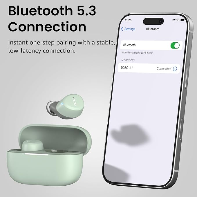 TOZO A1 Wireless Earbuds Bluetooth 5.3 Light Weight in Ear Headphones | IPX5 Waterproof, 2 Mics for AI Calls, Immersive Premium Sound Bass Ear buds with Charging Case, 32 Presets EQ via TOZO App - Image 8