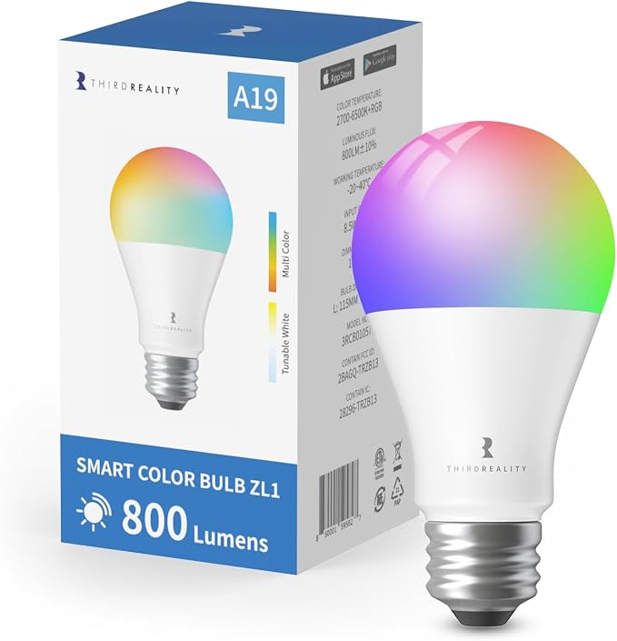 THIRDREALITY Smart Color Bulb ZL1, Zigbee hub Required, Compatible by ThirdReality