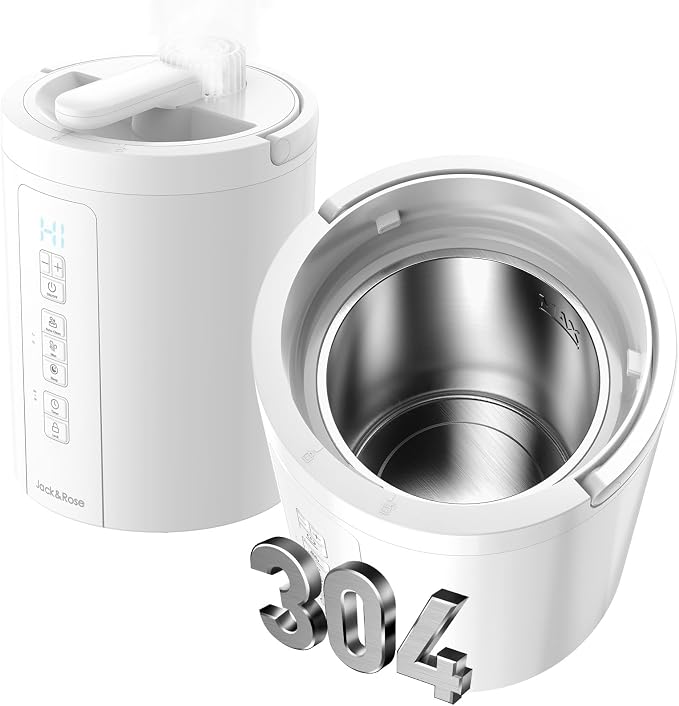 3L Stainless Steel Humidifier for Bedroom, Warm Mist Humidifiers Easy Clean, Steam Humidifier for Living Room, Whisper-Quiet and Filterless, with Sleep Mode and Timer, Auto-off Setting by JackRose