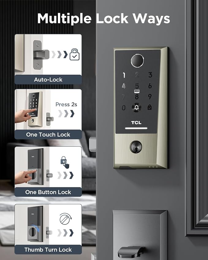 TCL Smart Lock D2 Plus, Keyless Entry Fingerprint Door Lock, Touchscreen Keypad - Image 6