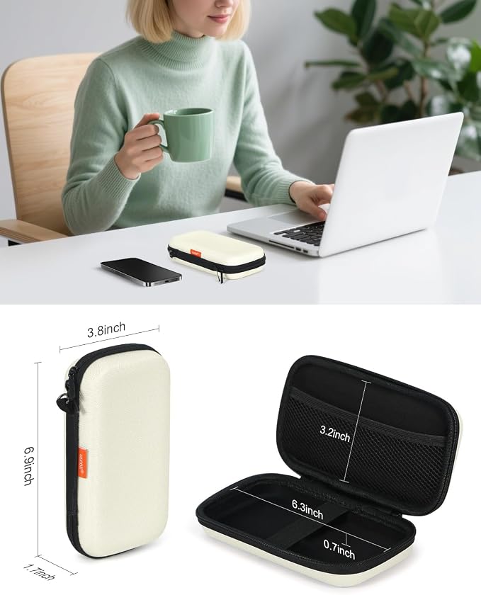 Off White Small Travel Electronic Organizer Case - Universal Hard Carrying Case Portable Storage Pouch Bag for Tech Accessories, Cable, Cord, MP3 Players, Card, Car Key Cash, SD Card - Image 2
