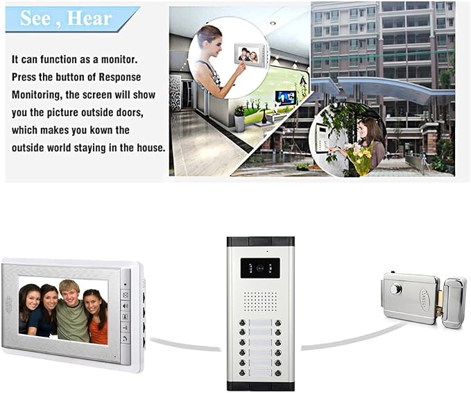 3 Units Apartment Video Intercom System, 7 Inch Monitor Wired Video Doorbell - Image 6