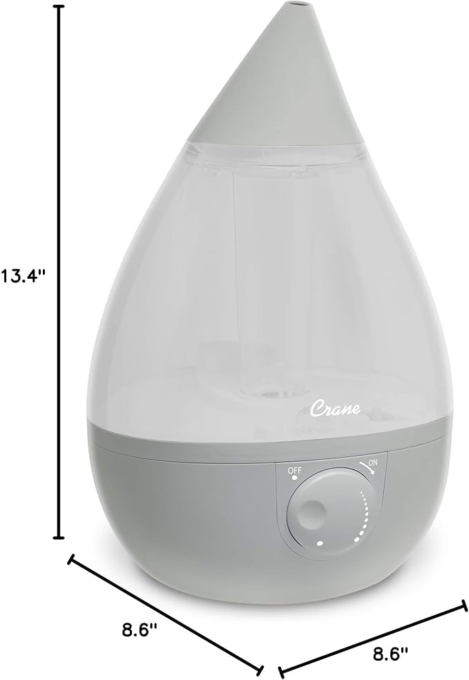 Crane Ultrasonic Teardrop Cool Mist Humidifier, Large 1 Gal Tank, Automatic Shut-Off, Baby Humidifiers for Nursery and Bedroom, Grey - Image 9