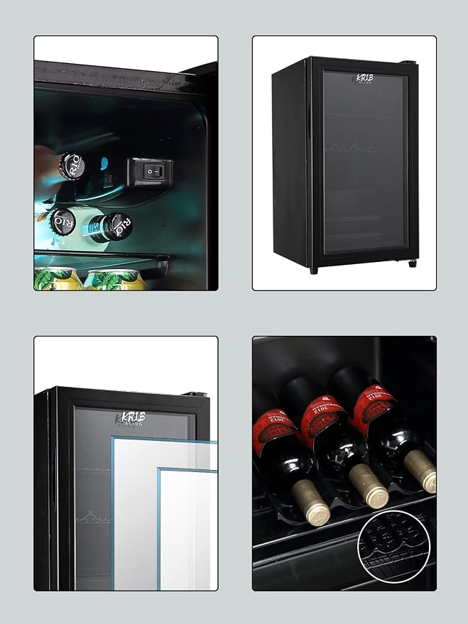 Beverage Refrigerator Cooler 120 Can Freestanding Beverage Cooler with Adjustable Shelving Glass Door for Beer Soda or Wine for Home Office or Bar, Black, (KB02 FLB-60) - Image 5