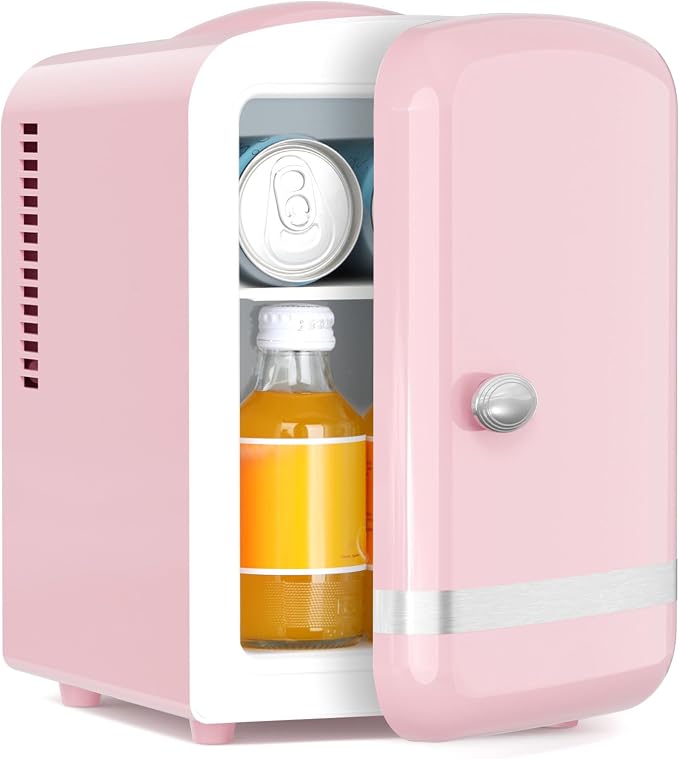 Antarctic Star 4L/6 Cans Compact Refrigerator,Portable Mini Fridge Skin Care,Cooler and Warmer for Bedroom,Car,Office & Dorm, Small Cooler for Cosmetics/Beverage/Food,PINK by AntarcticStar