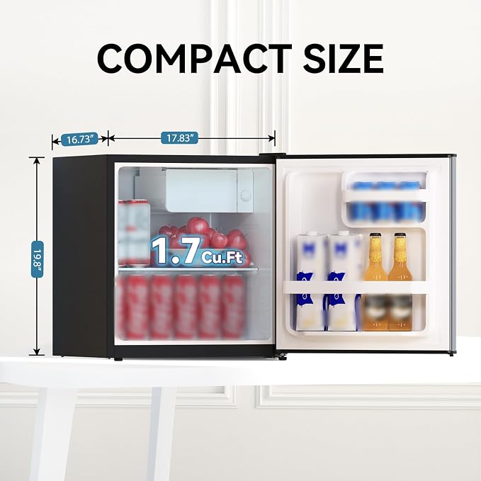 1.7 Cu.Ft Mini Fridge with Freezer, Mini Fridge for Bedroom, Small Refrigerator, Dorm Refrigerators with Freezer, Compact Refrigerator for Office, Apartment, Bedroom (Grey) - Image 2