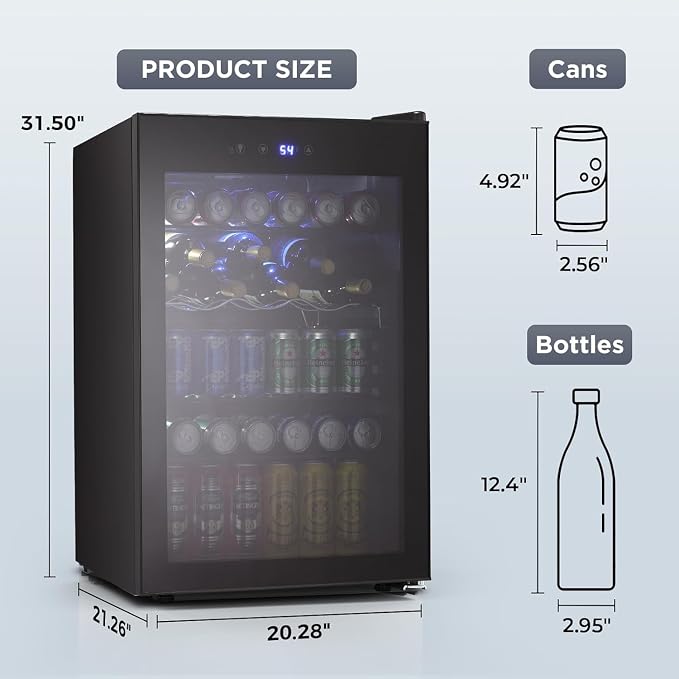 COWSAR Beverage Refrigerator, 145 Can Mini Fridge Glass Door for Soda Beer, ETL Approved Stainless Steel Wine Fridge with Temperature Display, LED Light for Home, Office, Bar, 4.5 cu.ft - Image 3