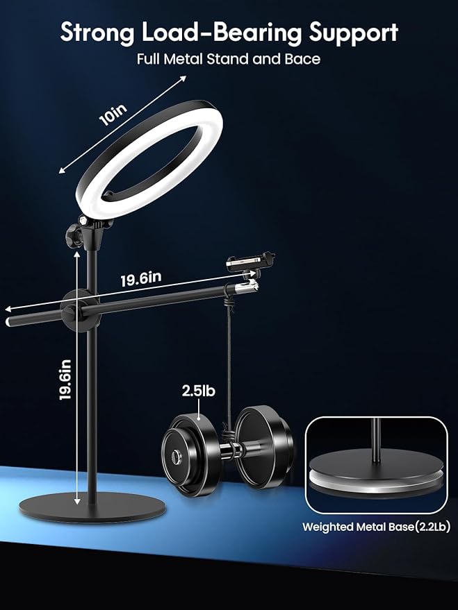 Selfie Ring Light with Stand and Phone Holder, Overhead Phone Mount with 10.5" - Image 5