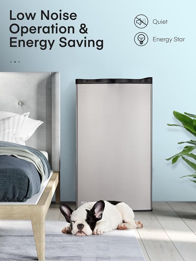 FOHERE 3.2 Cu. Ft Mini Fridge with Freezer, Single Door Compact Refrigerator, Small Fridge with 7 Adjustable Thermostat for Dorm, Bedroom, Office, Reversible Door, Energy Saving, Low Noise, Silver - Image 5