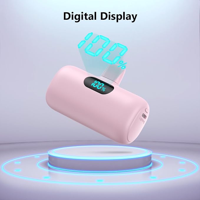 Mini Portable Charger for iPhone,Upgraded 5000mAh PD Fast Charging Battery Pack,LCD Display Cute Power Bank Portable Phone Charger for iPhone 14/14 Pro Max/13/13 Pro/12 Pro/11/XS/XR/X/8/7/6-Pink - Image 5