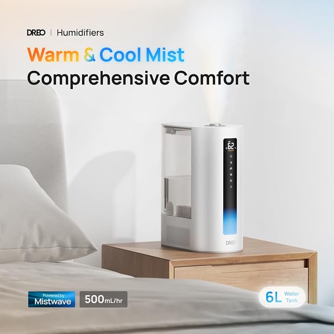Dreo 6L Humidifiers for Bedroom and Large Room, Cool & Warm Mist Humidifier for Plants & Protec Humidifier Tank Cleaner, 1 Count - Colors May Vary - Image 3