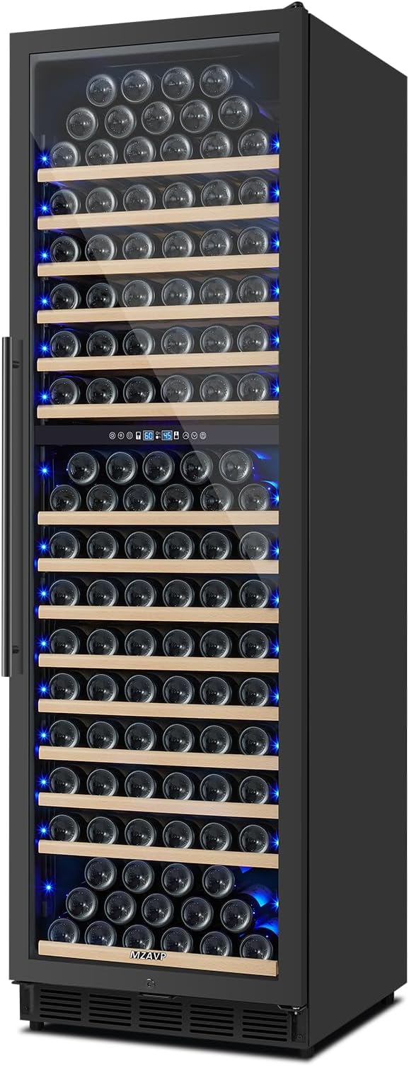 200 Bottle Dual Zone Wine Fridge, 24 Inch Large Wine Cooler Refrigerator Built-In or Freestanding, Tall Wine Cooler with Upgraded Compressor, Temperature Memory, Low Noise and Fast Cooling by MZAVP
